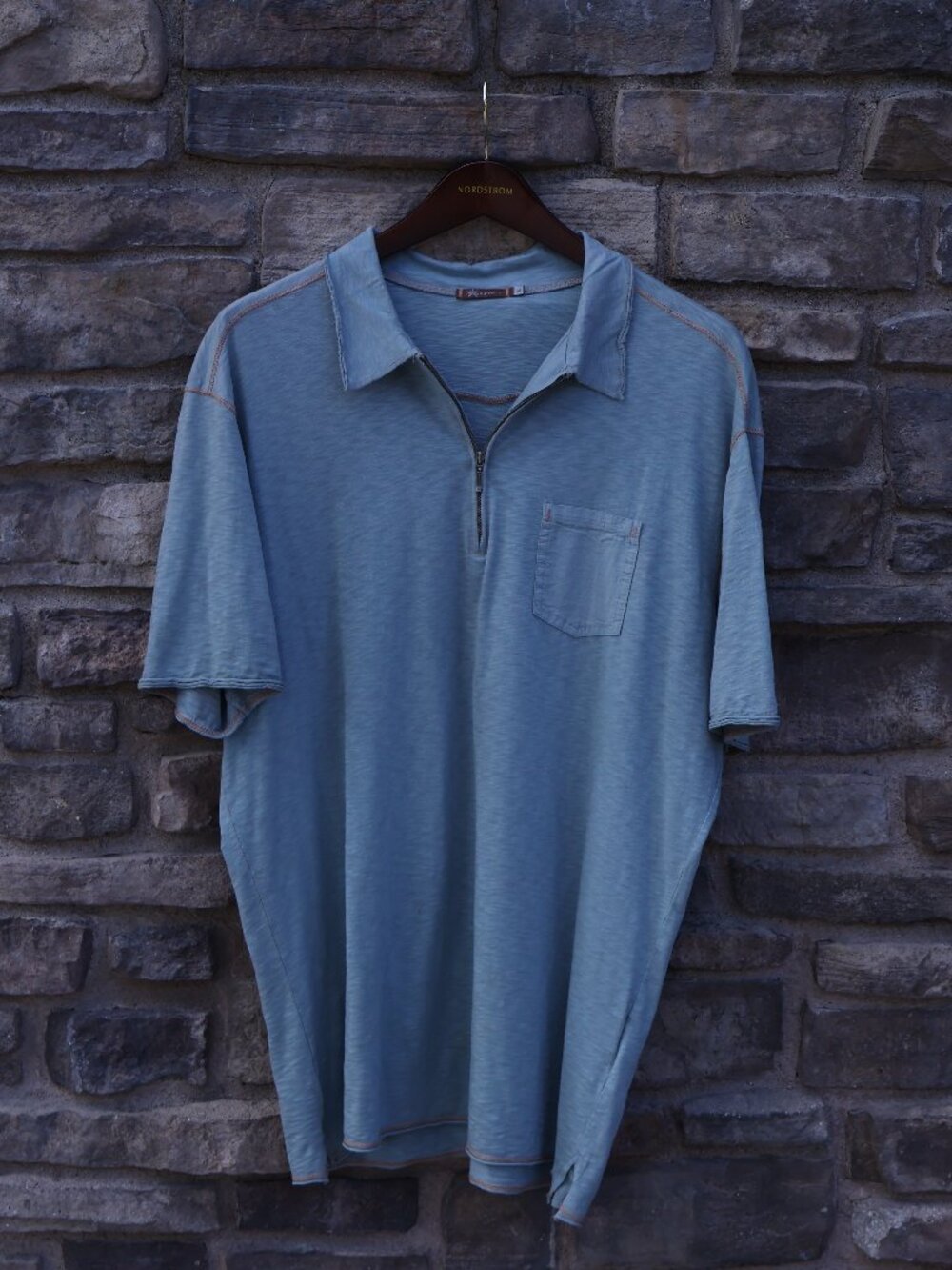 Agave Lux Men’s Sage Gray Supima Cotton Quarter-Zip Polo Shirt L